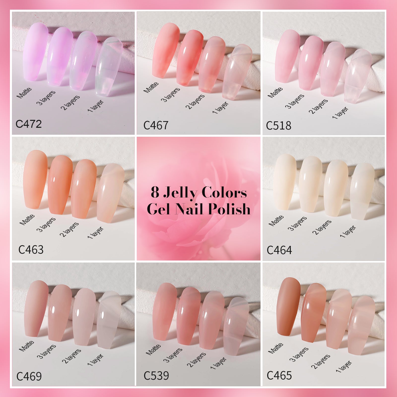 ROSALIND Nude Color Nail Gel Polish 8pcs Set Mini Series