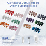 ROSALIND Cat Eye Gel Nail Polish - 12 Colors Cateye Gel Polish with Magnet Stick Sparkle Diamond Effect Soak Off UV Set Magic Magnetic Glitter Christmas Nail Art Collection Manicure Gift for Women