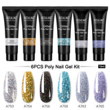 ROSALIND 6PCS Poly Nail Gel Kit 15ml Nail Extension Full Manicure Poly UV Gel Set For Nails Tool Kit