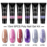 ROSALIND 6PCS Poly Nail Gel Kit 15ml Nail Extension Full Manicure Poly UV Gel Set For Nails Tool Kit