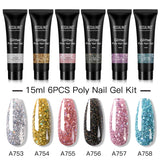 ROSALIND 6PCS Poly Nail Gel Kit 15ml Nail Extension Full Manicure Poly UV Gel Set For Nails Tool Kit