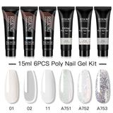 ROSALIND 6PCS Poly Nail Gel Kit 15ml Nail Extension Full Manicure Poly UV Gel Set For Nails Tool Kit