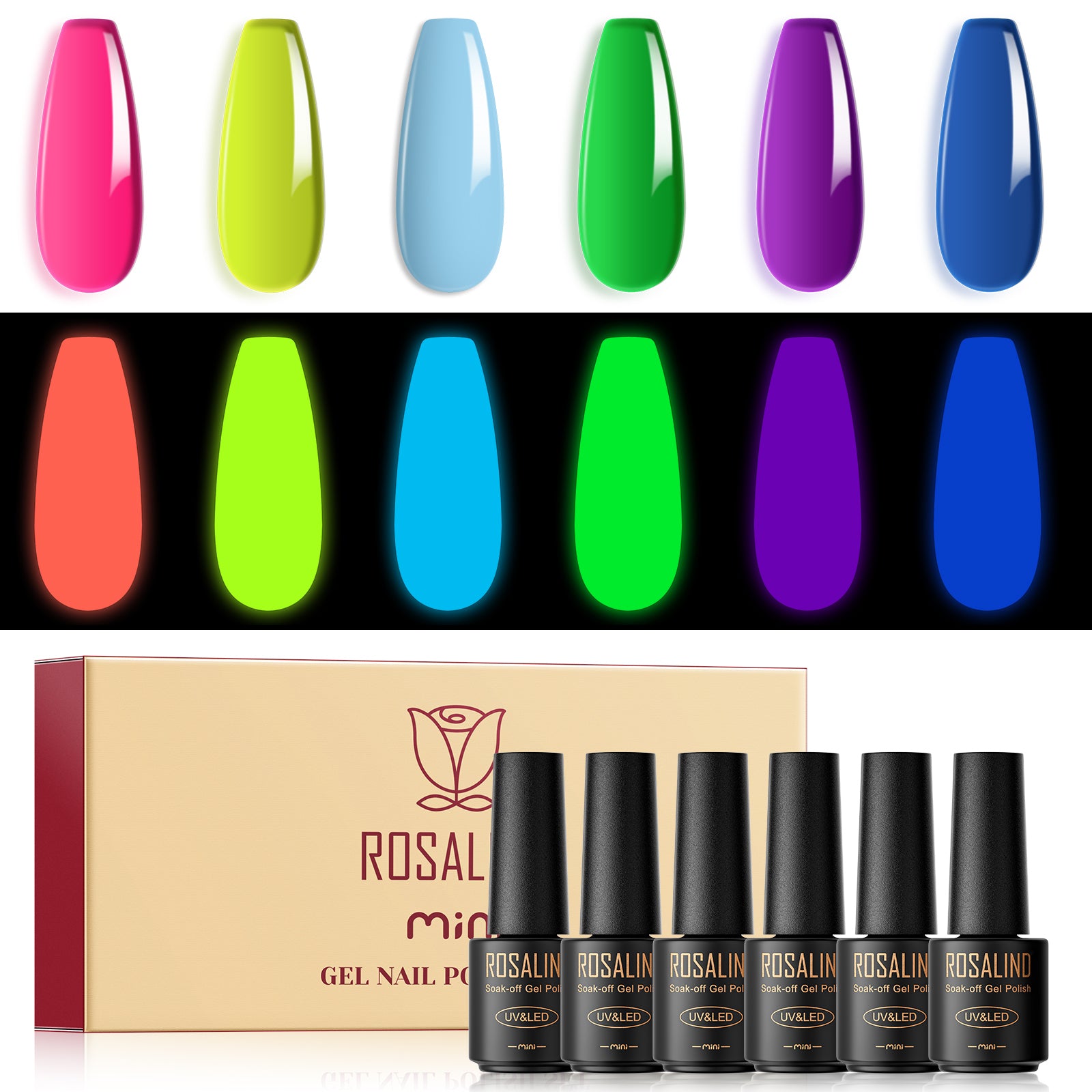 ROSALIND 6PCS SET Soak Off Pure Color Temperature Changing Series Nail Gel Bright For Nail Art Design LED/UV Lamp