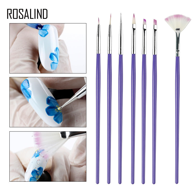 ROSALIND Nail Art Brushes For Gel Polish 7PCS/Set UV Dotting Painting Drawing Pen Nail Tip for Beauty Manicure Nails Accessoires