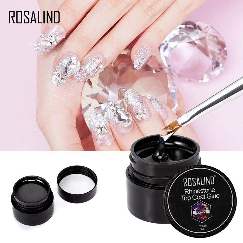 ROSALIND 5ml No Wipe Nail Gel Rhinestone Top Coat Strong Adhesive Glue