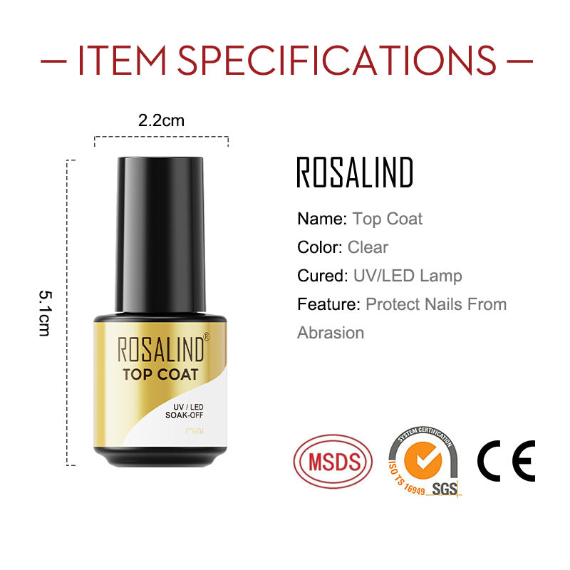 ROSALIND Soak Off Top Coat&Base Coat 2PCS Set Bright For Nail Art Design LED/UV Lamp