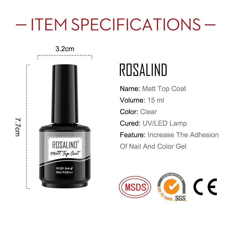 ROSALIND 15ml Gel Polish Essential 3PCS/Set Top Coat Base Coat Matt Top Coat Soak Off Nail Art Decorations UV/LED Lamp