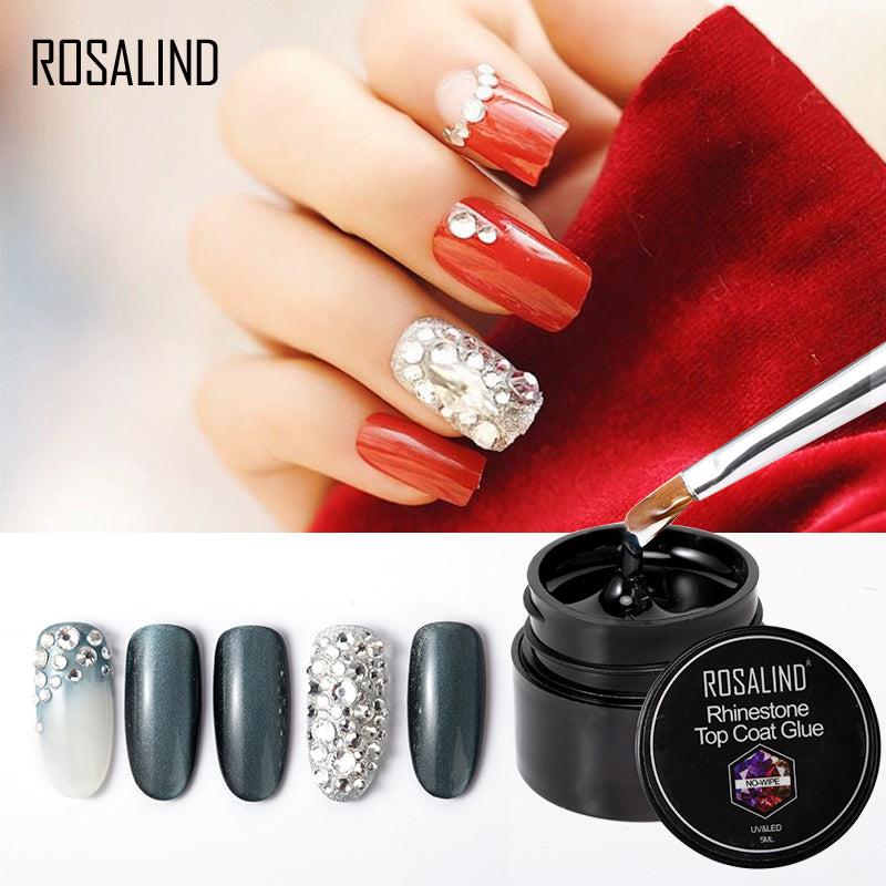 ROSALIND 5ml No Wipe Nail Gel Rhinestone Top Coat Strong Adhesive Glue