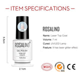 ROSALIND Laser Top Coat Gel Polish Bright For Nail Art Design LED/UV Lamp