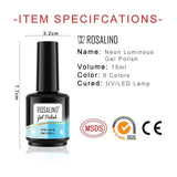 ROSALIND 15ml Soak Off Neon Luminous Gel Polish Bright For Nail Art Design LED/UV Lamp