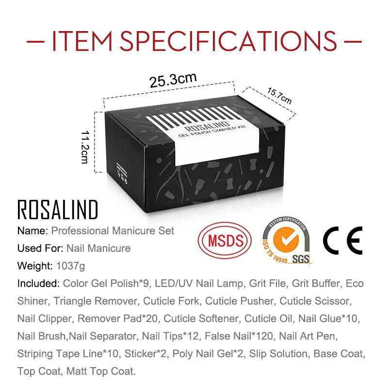 Rosalind Nail Kits Starter Set acrilico 12 PCS Gel Nail Set con lampada smalto per unghie