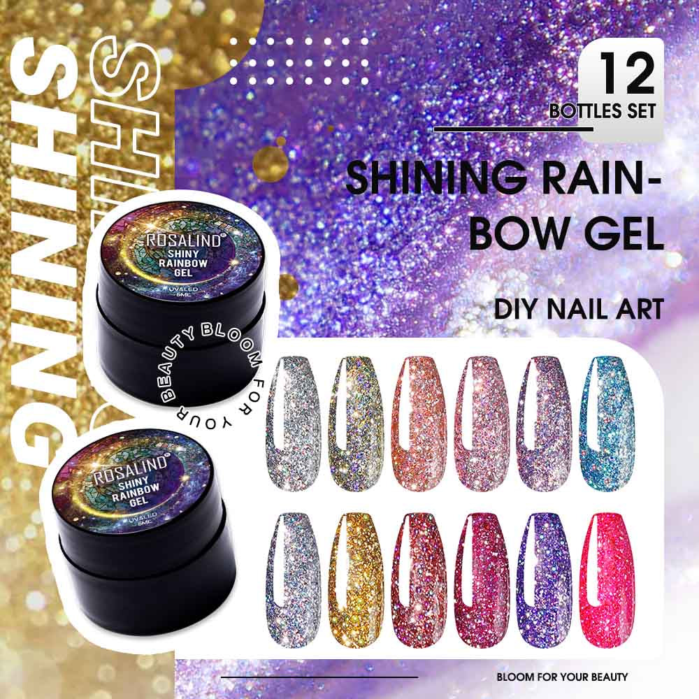 Rosalind Shiny Rainbow Nail Kit 12Pcs/Set 5ML.