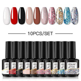 ROSALIND Gel Nail Polish 10Pcs/Set For Manicure Nails Art UV Gel Need Base Top Coat Vernis Semi permanent Nail Polish 15ML