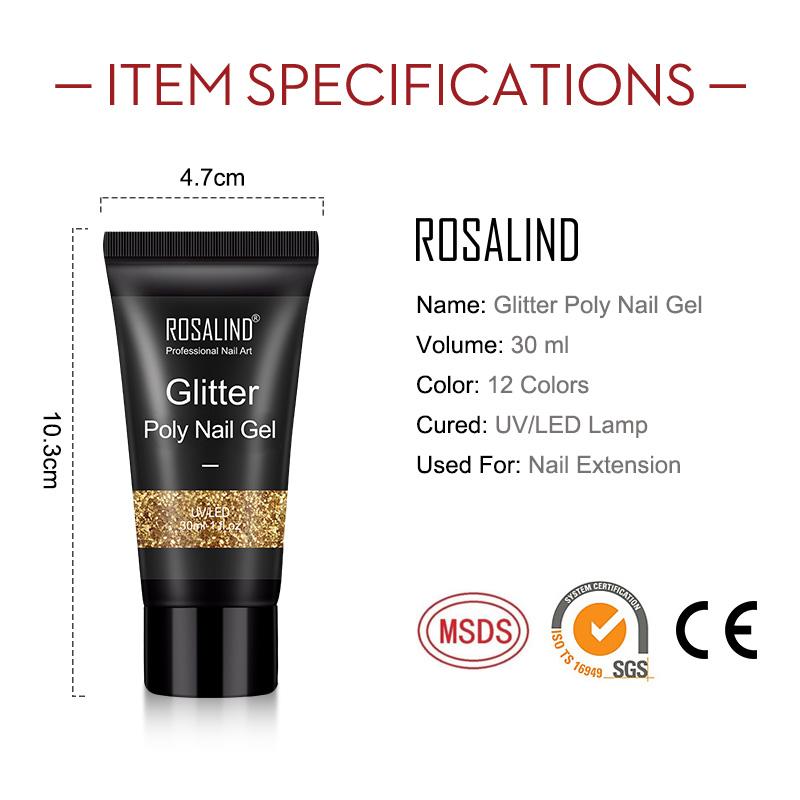 Rosalind 30ML Gold Black Pink Vernis Extension Manicure Poly Nail Gel Kit